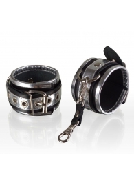 Серебристо-чёрные кожаные наручники - Sitabella - купить с доставкой в Санкт-Петербурге
