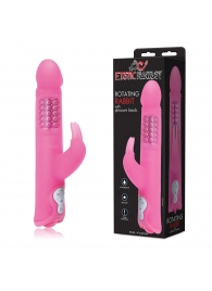 Розовый силиконовый вибратор с шариками и клиторальным отростком - 25 см. - Erotic Fantasy