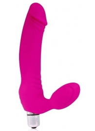 Розовый силиконовый безремневой страпон с вибрацией - Bior toys - купить с доставкой в Санкт-Петербурге