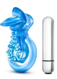 Голубое эрекционное виброкольцо 10 Function Vibrating Tongue Ring - Blush Novelties - в Санкт-Петербурге купить с доставкой