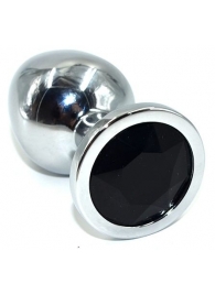 Серебристая анальная пробка из нержавеющей стали с черным кристаллом - 8,5 см. - Kanikule - купить с доставкой в Санкт-Петербурге