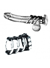 Тройное металлическое кольцо на пенис с регулируемым ремешком - BlueLine - купить с доставкой в Санкт-Петербурге