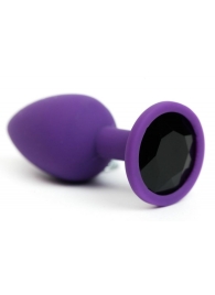 Фиолетовая анальная пробка с черным стразом - 7,6 см. - 4sexdreaM - купить с доставкой в Санкт-Петербурге