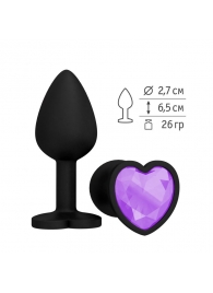 Черная силиконовая пробка с лиловым кристаллом - 7,3 см. - Джага-Джага - купить с доставкой в Санкт-Петербурге