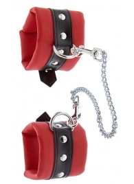 Красно-чёрные наручники на металлической цепочке - Blush Novelties - купить с доставкой в Санкт-Петербурге