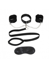 Чёрный ошейник с наручниками и поводком Collar Cuffs   Leash Set - Lux Fetish - купить с доставкой в Санкт-Петербурге