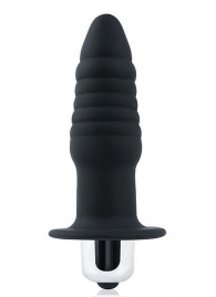 Черная ребристая вибровтулка с ограничителем - 7 см. - Sex Expert