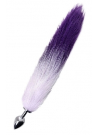 Серебристая металлическая анальная втулка с фиолетово-белым хвостом - размер S - ToyFa - купить с доставкой в Санкт-Петербурге