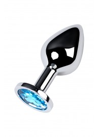 Серебристая конусовидная анальная пробка с голубым кристаллом - 8 см. - ToyFa - купить с доставкой в Санкт-Петербурге