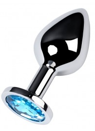 Серебристая конусовидная анальная пробка с голубым кристаллом - 8 см. - ToyFa - купить с доставкой в Санкт-Петербурге