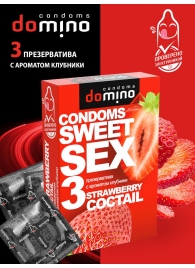 Презервативы для орального секса DOMINO Sweet Sex с ароматом клубничного коктейля  - 3 шт. - Domino - купить с доставкой в Санкт-Петербурге