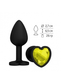 Черная силиконовая пробка с желтым кристаллом-сердцем - 8,5 см. - Джага-Джага - купить с доставкой в Санкт-Петербурге