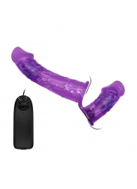 Женский фиолетовый страпон с вагинальной вибропробкой Ultra - 17,5 см. - Baile - купить с доставкой в Санкт-Петербурге