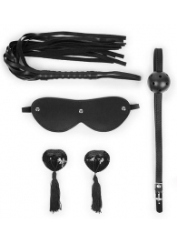Эротический набор в черном цвете: маска, кляп, пэстисы, плётка - Bior toys - купить с доставкой в Санкт-Петербурге