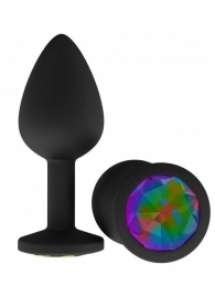 Чёрная анальная втулка с разноцветным кристаллом - 7,3 см. - Джага-Джага - купить с доставкой в Санкт-Петербурге