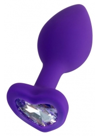 Фиолетовая анальная втулка Diamond Heart с прозрачным кристаллом - 8 см. - ToyFa - купить с доставкой в Санкт-Петербурге