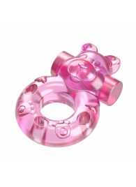 Розовое эрекционное виброкольцо на пенис Pink Bear - Baile - в Санкт-Петербурге купить с доставкой