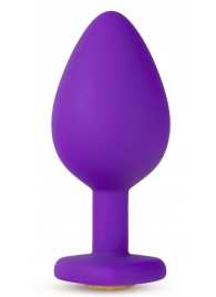 Фиолетовая анальная пробка Bling Plug Medium с золотистым стразом - 8,3 см. - Blush Novelties - купить с доставкой в Санкт-Петербурге