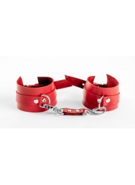 Красные наручники из натуральной кожи - БДСМ Арсенал - купить с доставкой в Санкт-Петербурге
