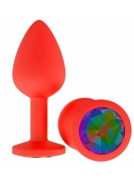 Красная анальная втулка с разноцветным кристаллом - 7,3 см. - Джага-Джага - купить с доставкой в Санкт-Петербурге