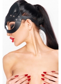Черная кожаная маска  Кошка  с ушками - Джага-Джага - купить с доставкой в Санкт-Петербурге