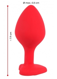 Красная силиконовая анальная пробка с черным стразом-сердечком - 7,9 см. - Orion - купить с доставкой в Санкт-Петербурге