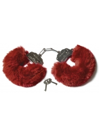 Шикарные бордовые меховые наручники с ключиками - Le Frivole - купить с доставкой в Санкт-Петербурге
