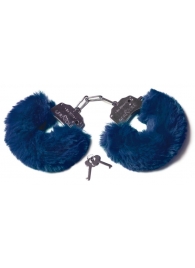 Шикарные темно-синие меховые наручники с ключиками - Le Frivole - купить с доставкой в Санкт-Петербурге