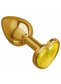Золотистая анальная втулка с желтым кристаллом-сердечком - 7 см. - Джага-Джага - купить с доставкой в Санкт-Петербурге