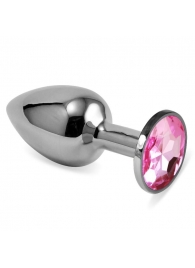 Небольшая серебристая анальная втулка с розовым кристаллом - 7,6 см. - Lovetoy - купить с доставкой в Санкт-Петербурге