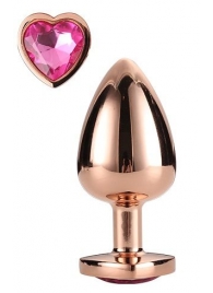 Золотистая анальная втулка с кристаллом-сердечком розового цвета - 7,1 см. - Dream Toys - купить с доставкой в Санкт-Петербурге