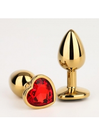 Золотистая анальная пробка с красным кристаллом в форме сердца - 7 см. - Сима-Ленд - купить с доставкой в Санкт-Петербурге
