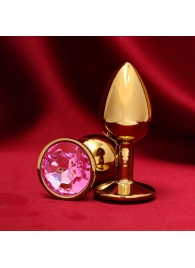Золотистая анальная пробка с розовым кристаллом - Сима-Ленд - купить с доставкой в Санкт-Петербурге