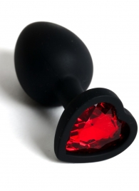 Черная анальная силиконовая пробка с красным стразом-сердцем - 7,5 см. - 4sexdreaM - купить с доставкой в Санкт-Петербурге