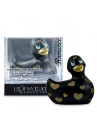 Черный вибратор-уточка I Rub My Duckie 2.0 Romance с золотистым принтом - Big Teaze Toys - купить с доставкой в Санкт-Петербурге