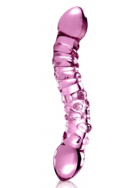 Розовый стеклянный двухголовый стимулятор Icicles №55 - 19,5 см. - Pipedream