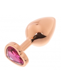 Золотистая анальная пробка OYO с ярко-розовым кристаллом-сердцем - 7,3 см. - OYO