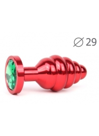 Красная анальная втулка с зеленым кристаллом - 7,1 см. - Anal Jewelry Plug
