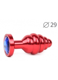 Красная анальная втулка с синим кристаллом - 7,1 см. - Anal Jewelry Plug