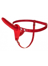 Красный страпон на ремнях с вагинальной пробкой - 15 см. - ToyFa - купить с доставкой в Санкт-Петербурге