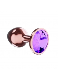 Пробка цвета розового золота с фиолетовым кристаллом Diamond Amethyst Shine L - 8,3 см. - Lola toys - купить с доставкой в Санкт-Петербурге