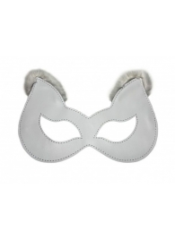 Белая маска из натуральной кожи с мехом на ушках - БДСМ Арсенал - купить с доставкой в Санкт-Петербурге