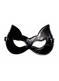 Черная лаковая маска с ушками из эко-кожи - БДСМ Арсенал - купить с доставкой в Санкт-Петербурге
