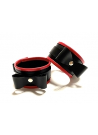 Черно-красные наручники с бантиками из эко-кожи - БДСМ Арсенал - купить с доставкой в Санкт-Петербурге