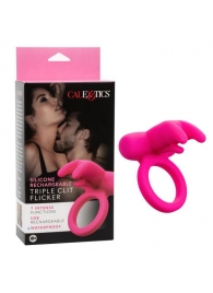 Розовое перезаряжаемое кольцо Silicone Rechargeable Triple Clit Flicker - California Exotic Novelties - в Санкт-Петербурге купить с доставкой