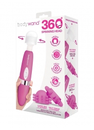 Розовый ротационный жезловый вибратор с двумя насадками 360° Spinning Head Wand Massager Set - Bodywand