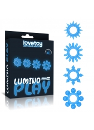 Набор из 4 голубых, светящихся в темноте эрекционных колец Lumino Play - Lovetoy - в Санкт-Петербурге купить с доставкой