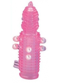 Розовая эластичная насадка на пенис с жемчужинами, точками и шипами Pearl Stimulator - 11,5 см. - Tonga - в Санкт-Петербурге купить с доставкой