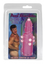 Розовая эластичная насадка на пенис с жемчужинами, точками и шипами Pearl Stimulator - 11,5 см. - Tonga - в Санкт-Петербурге купить с доставкой