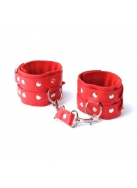 Красные кожаные наручники с велюровой подкладкой - Sitabella - купить с доставкой в Санкт-Петербурге